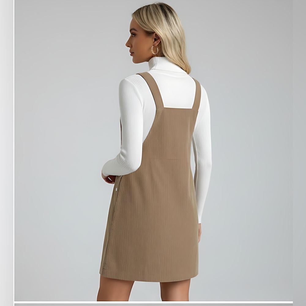 Brown Pocket Patched Corduroy Overall Dress - Picture 3 of 5